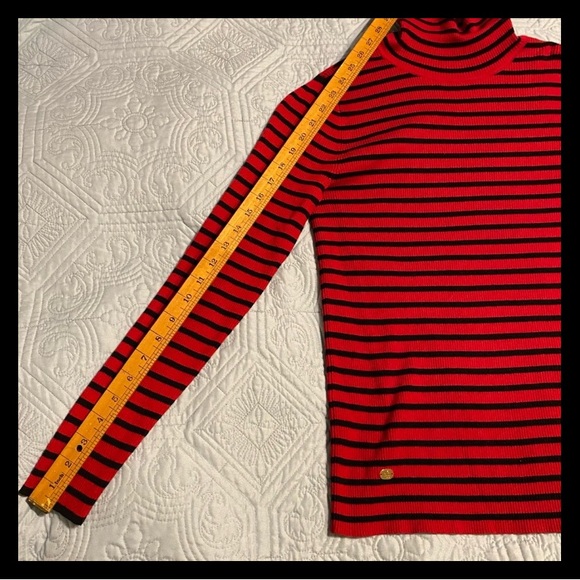Lauren Ralph Lauren Sz L Red Turtleneck with Blue Stripes EUC, - Picture 5 of 6